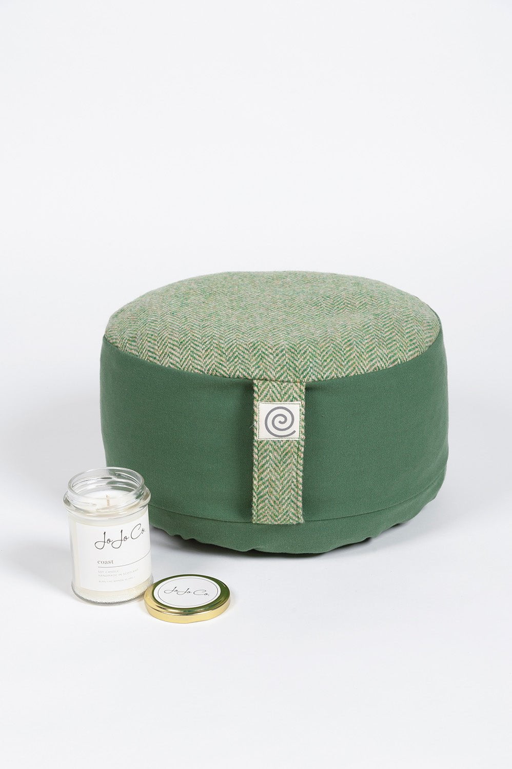 Meditation Cushions Green Harris Tweed Spelt Meditation Cushion with Scottish Coast Candle