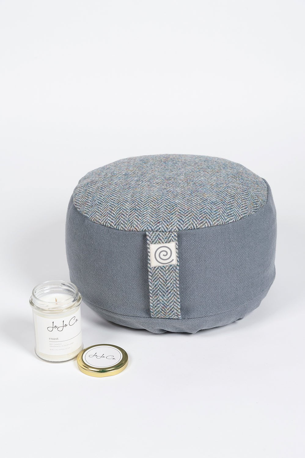 Meditation Cushions Grey Harris Tweed Spelt Meditation Cushion with Scottish Coast Candle