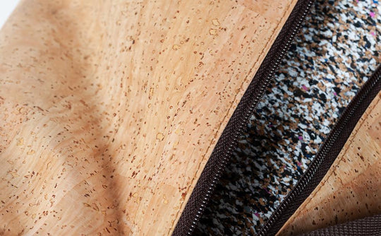 Cork Yoga Mat Bag - Zip + inner detail - Ekotex Yoga