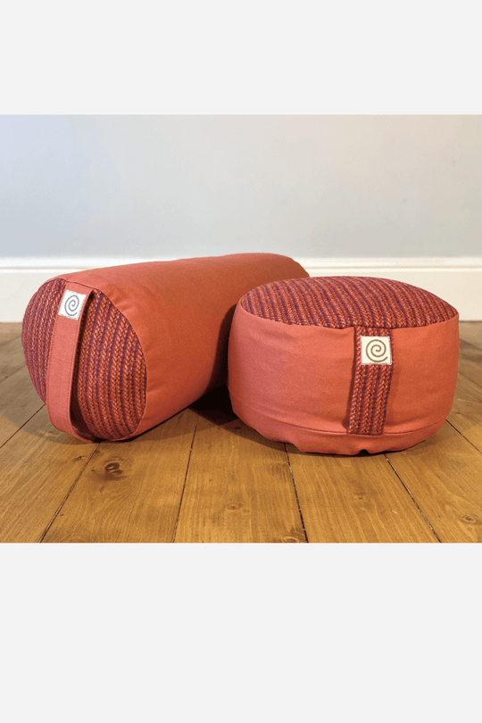 Meditation Cushions Red Scottish Duo - Yoga Bolster & Meditation Cushion Set Green Tweed