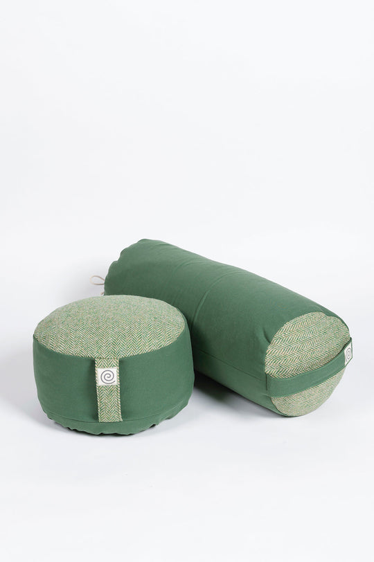 Meditation Cushions Scottish Duo - Yoga Bolster & Meditation Cushion Set Green Tweed