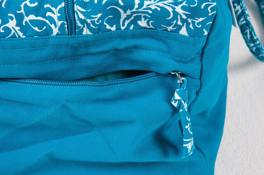Turquoise Organic Cotton Kit Bag Zip Detail - Ekotex Yoga 