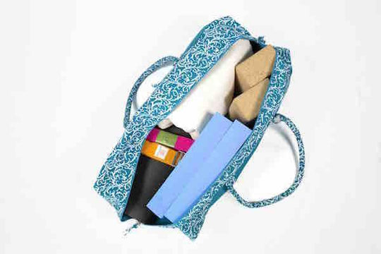 Turquoise Organic Cotton Kit Bag storage capacity - Ekotex Yoga 