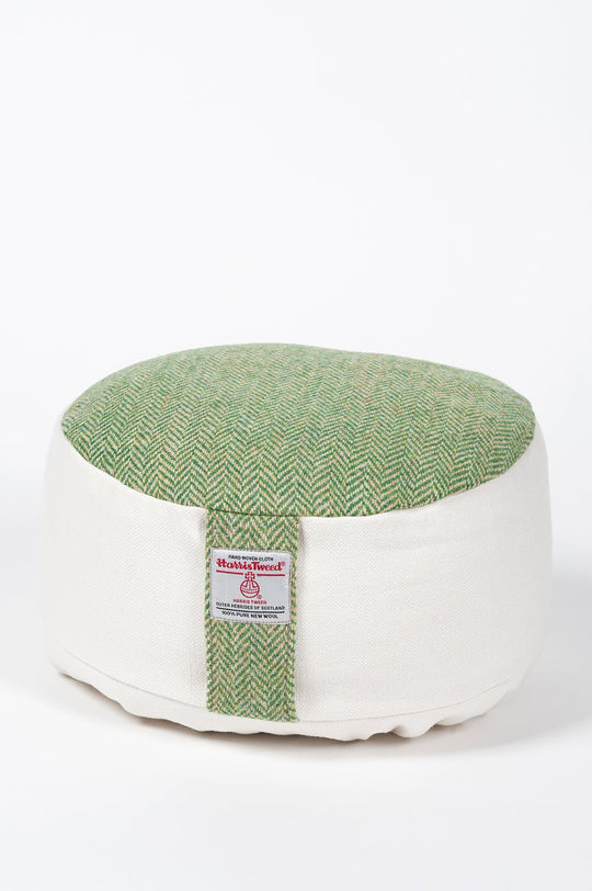 Meditation Cushions Cream with Green Herringbone Harris Tweed Spelt Meditation Cushion - Made in the UK